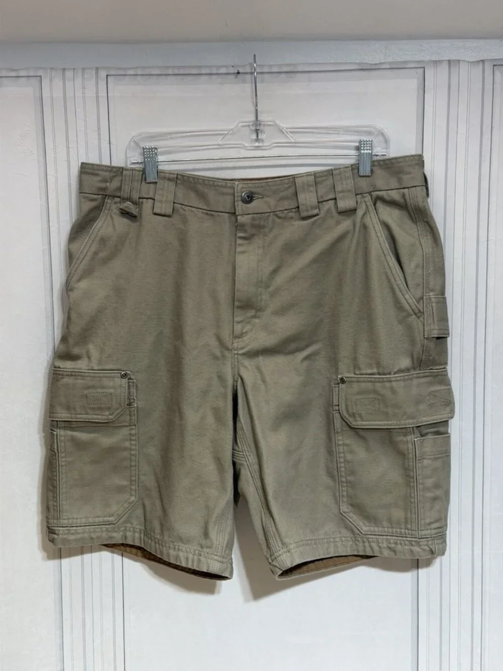 Duluth Trading Work Utility Canvas Cargo Shorts Sz 38 Khaki Brown 100% Cotton